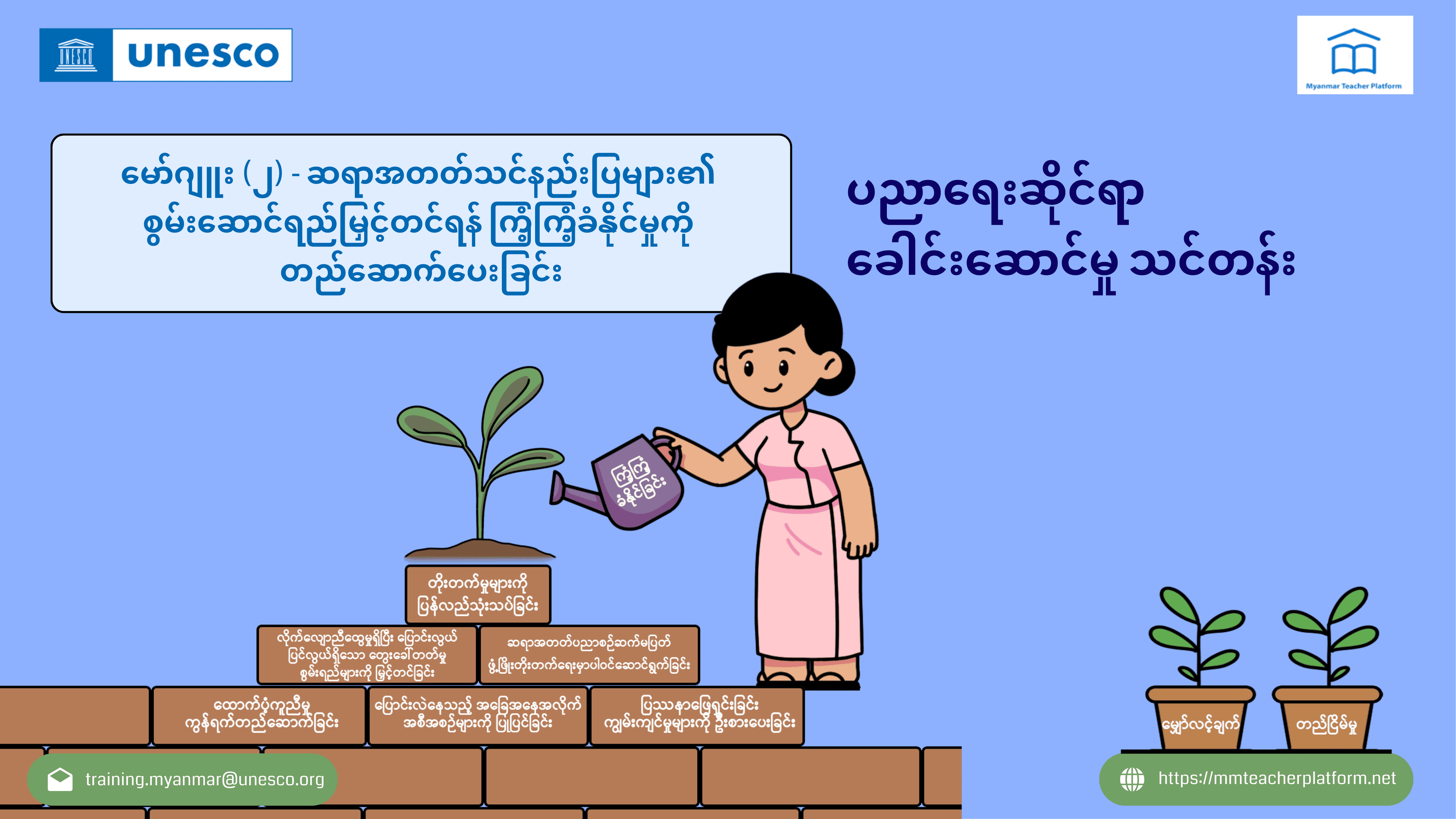 ပညာရေးဆိုင်ရာ ခေါင်းဆောင်မှု သင်တန်း။ မော်ဂျူး (၂) - ဆရာများ၏ စွမ်းဆောင်ရည် မြှင့်တင်ရန် ကြံ့ကြံ့ခံနိုင်စွမ်းကို တည်ဆောက်ခြင်း